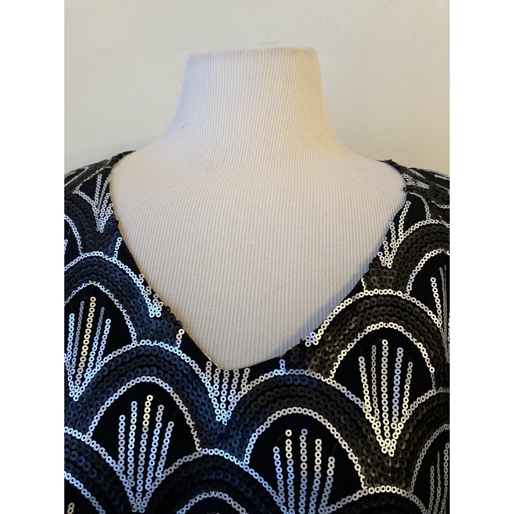Y2k Vtg Cremieux shirt Black White Sequin Sz M Whimsigoth Grannycore - Picture 4 of 13